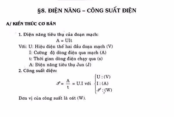 Công thức tính suất điện và điện năng tiêu thụ